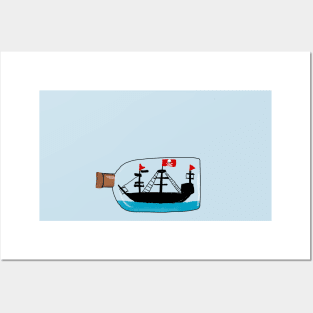 Kids Pirate Ship in a Bottle Drawing Posters and Art